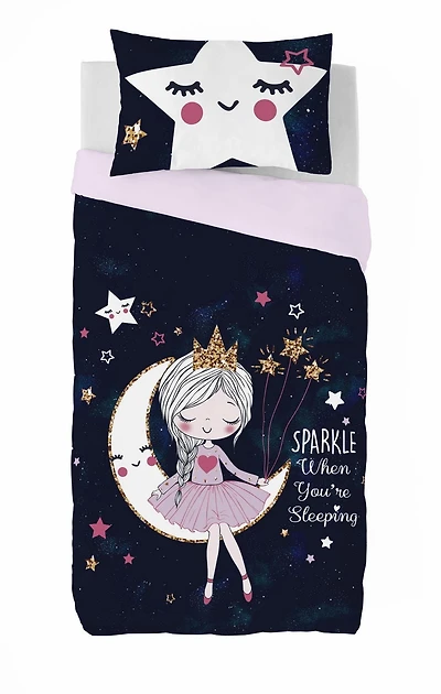 Gouchee Home Lesha Twin 2‑Piece Duvet Cover Set – Magical Moon & Princess Print, Reversible Cotton Kids Bedding