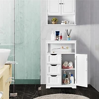 FullFurnique Armoire de Rangement Autoportante en Bois pour Salle de Bain avec Tiroirs, Blanc
