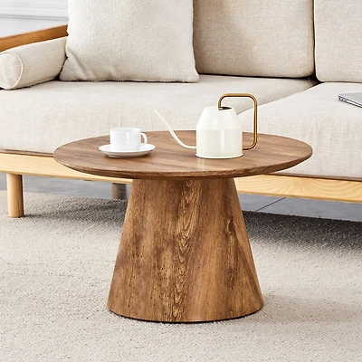 Noble House 23.6" Round Coffee Table,Minimalist Design,Wood
