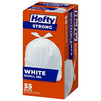 Hefty Garbage Bags, Strong Small 25 Litres White Kitchen, 55 Bags