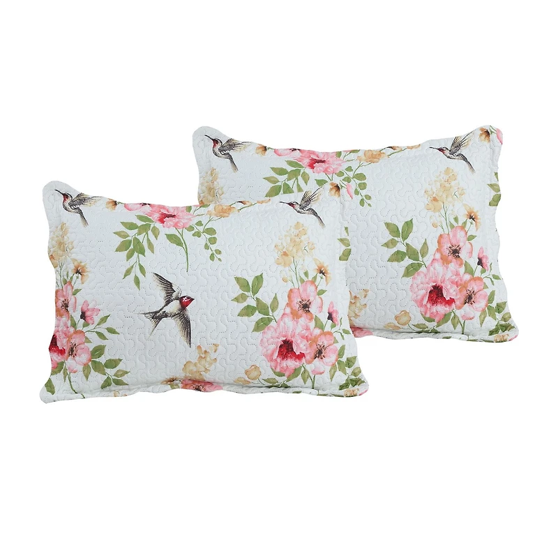 Marina Decoration Rich Printed Embossed Pinsonic Coverlet Bedspread Ultra Soft Bedding Summer Quilt Set with Shams, Pink Floral and Birds Pattern