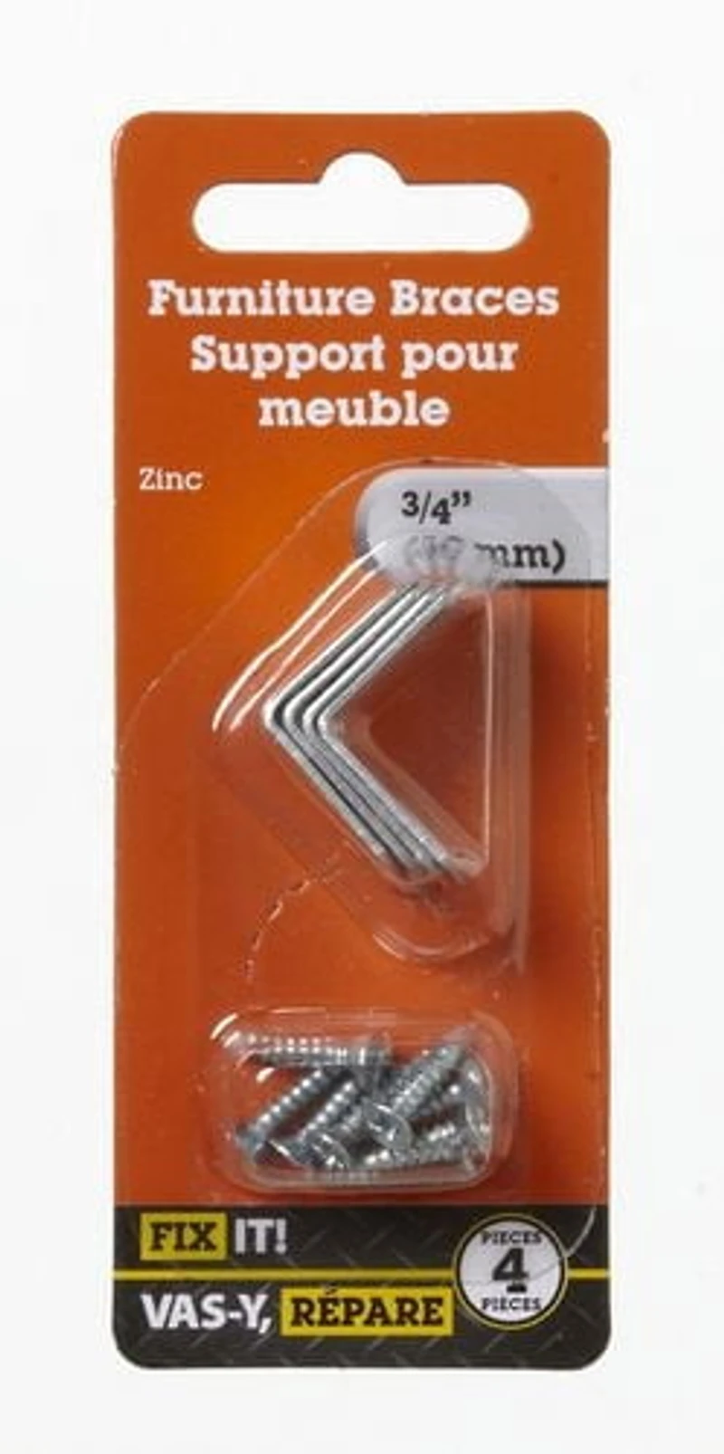 3/4" Zinc Furniture Corner Brace 4 Pieces