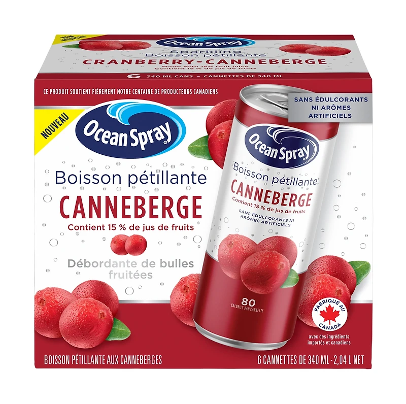 Ocean Spray Sparkling Cranberry 6PK, 340ml Cans, No allergens, Recyclable