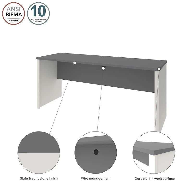 Bestar Connexion 72W Narrow Desk Shell in slate & sandstone