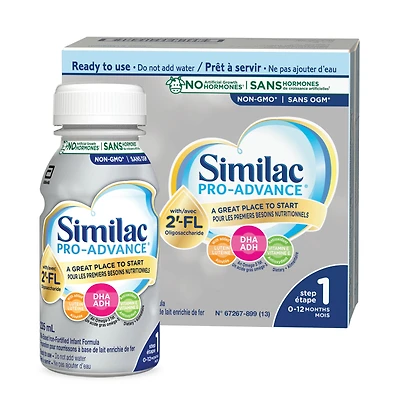 Similac Pro-Advance Étape 1, Préparation pour Bébés, Préparation pour Nourrissons, Notre Préparation la Plus Proche du Lait Maternel avec 2 Pieds-Fl, Facile à Digérer, 0+ Mois, Prête à Servir 16x235ml