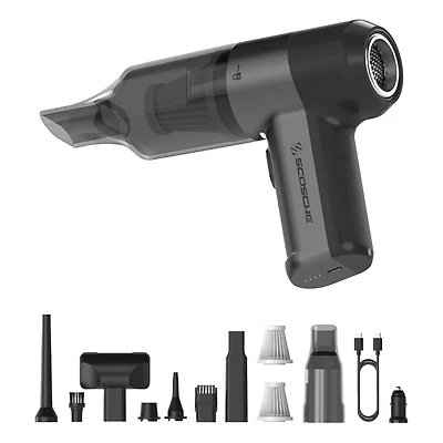 Scosche SCOVAC Mini aspirateur sans fil 4-en-1 de grande puissance, soufflante d’air, pompe à gonfler et dégonfler