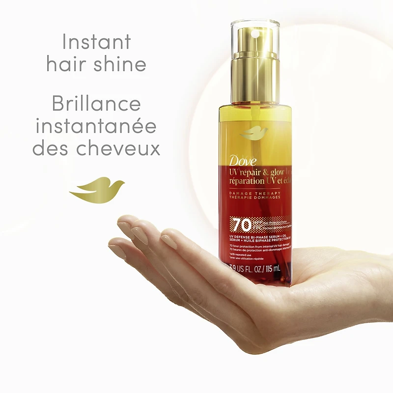 Dove Sérum + Huile Biphase Protection UV Réparation UV et Éclat 70 H de Protection Anti-Dommages UV, 115 ml