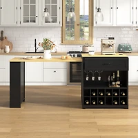 Noble House Extendable Counter Table with Wheels & Power Outlet,Black+Natural