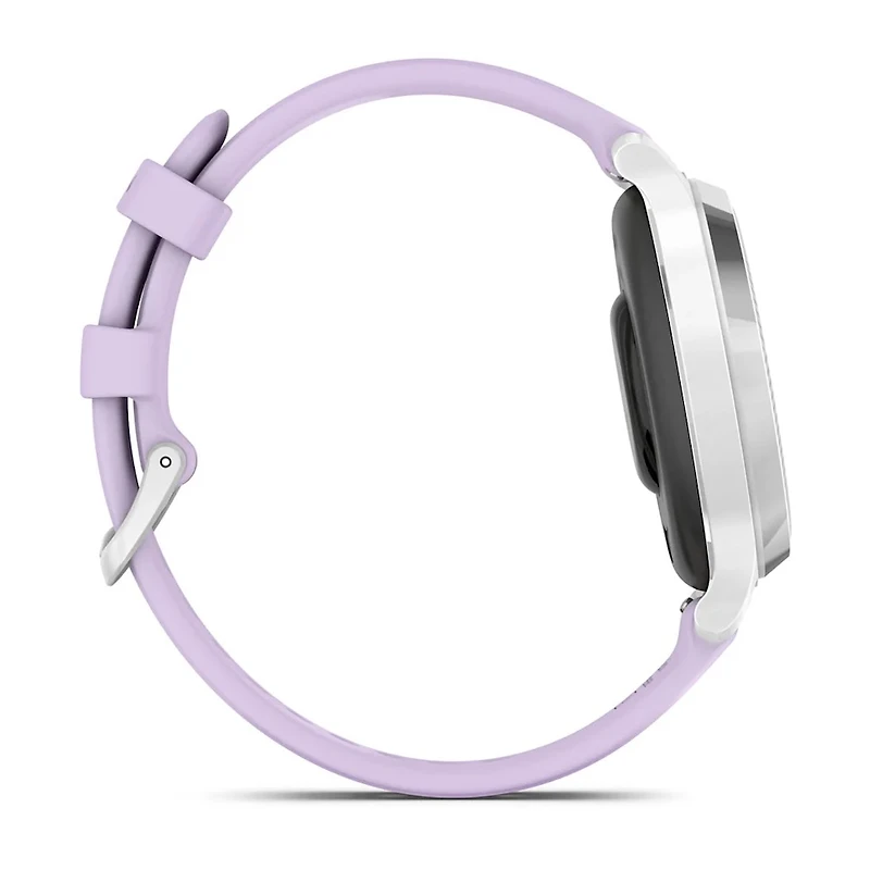 Montre intelligente et tracker d'activité Garmin Lily 2 Active - Argent avec bracelet en silicone violet jasmin