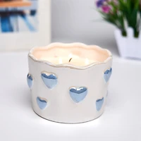 12oz Ceramic Blue Heart Candle, 3-Wick