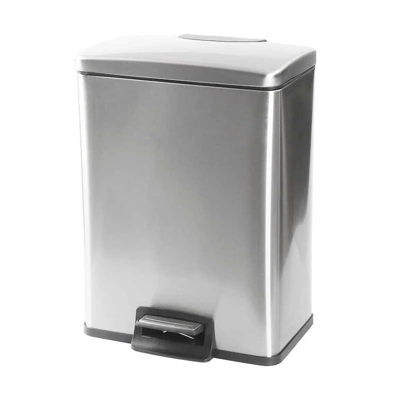 Hometrends 40 Litre Stainless Steel Pedal Trash Can for Kitchen, Removable interior pail with bag cinch for a tight fit, Fingerprint-Resistant Finish