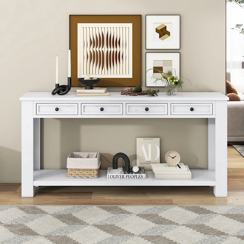 Noble House Console Entryway Table with Storage Drawers and Bottom Shelf for Hallway and Living Room ,Antique White