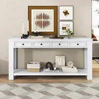 Noble House Console Entryway Table with Storage Drawers and Bottom Shelf for Hallway and Living Room ,Antique White