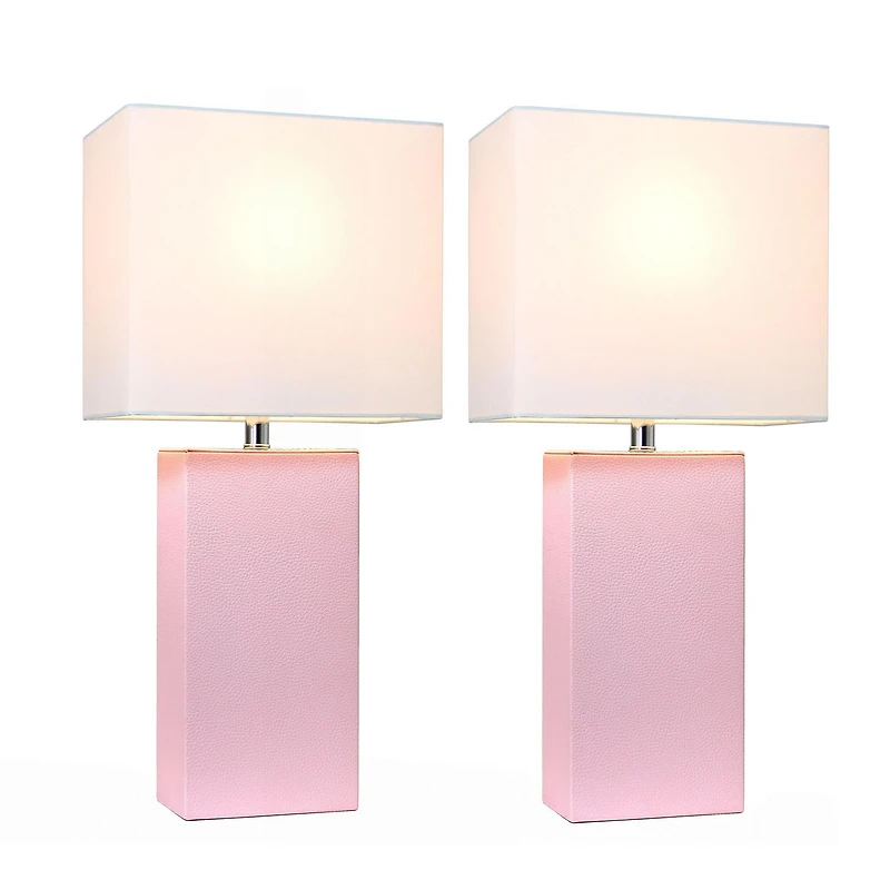 Elegant Designs 2 Pack Modern Leather Table Lamps with White Fabric Shades