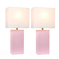 Elegant Designs 2 Pack Modern Leather Table Lamps with White Fabric Shades