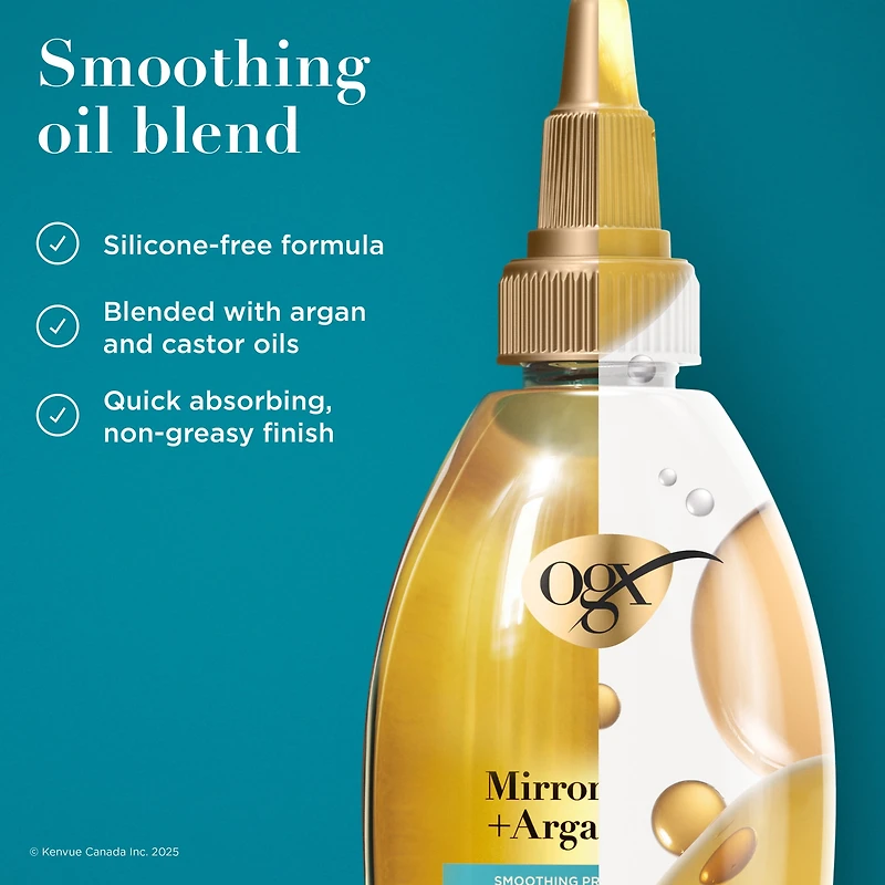 OGX Éclat Miroir + Huile d'Argan Gloss Capillaire Prélavage, Traitement Lissant à Rincer pour 48 Heures d'Éclat Brillant* & Réparation Nourrissante, Huile Capillaire Légère Répare les Pointes Fourchues***