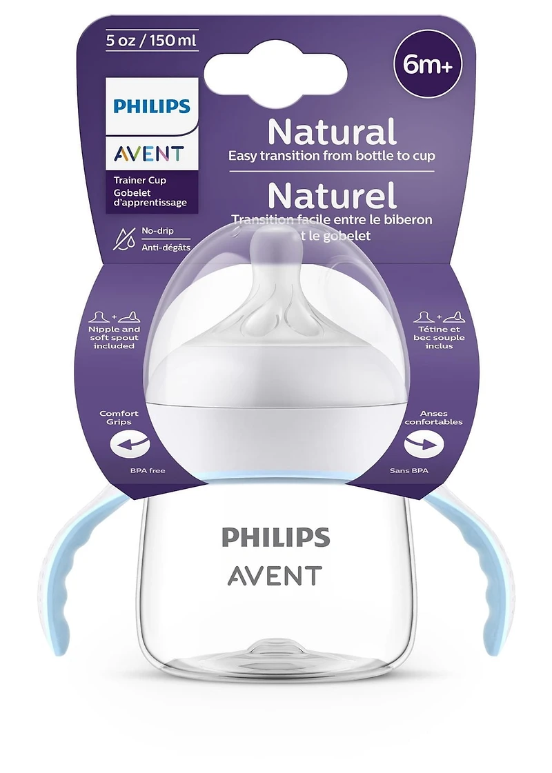 Philips Avent Natural Trainer Sippy Cup with Natural Response Nipple and Soft Spout, Clear, 5oz Cup, SCF263/01
