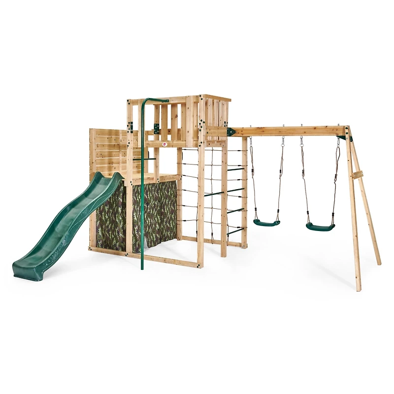 Cube d’escalade XL en bois en prunier avec balançoire
