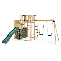 Cube d’escalade XL en bois en prunier avec balançoire