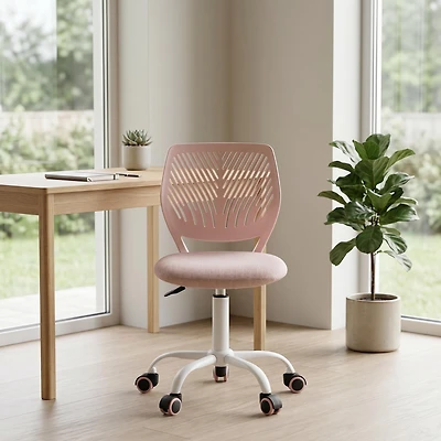 Homy Casa Chaise de bureau rose pour enfant, réglable avec roulettes, siège coussiné et dossier ventilé