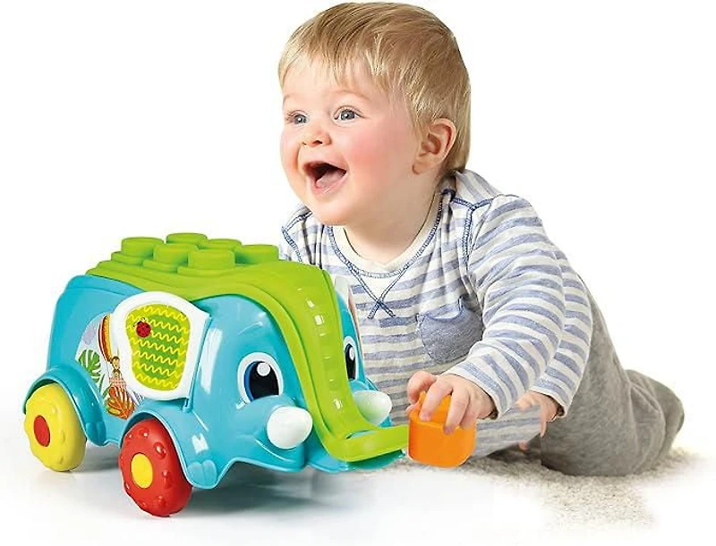 Clementoni Pull Along Elephant - Soft Clemmy Baby Elephant - Contains lots of soft building blocks - For 10-36 months