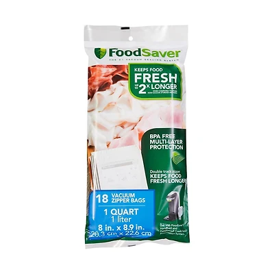 FoodSaver Reusable Vacuum Zipper Bags, Quart-Size (946 mL), 18 Pack