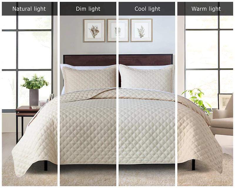 Mainstays All in One Lightweight Quilt Set and Sheet Set -7 Piece, King, Beige