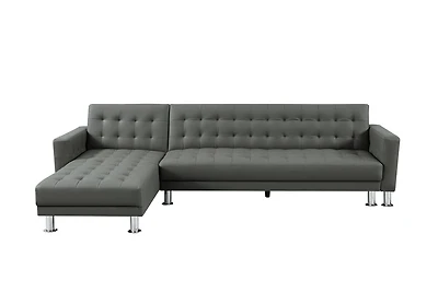 Velago ATTALENS Sectional Faux Leather Sleeper Sofa, Grey