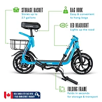 Madd Gear Trottinette électrique avec siège et panier – Autonomie de 29 km, pneus de 30 cm, moteur de 350 W/580 W de puissance maximale 13 Ans et Plus