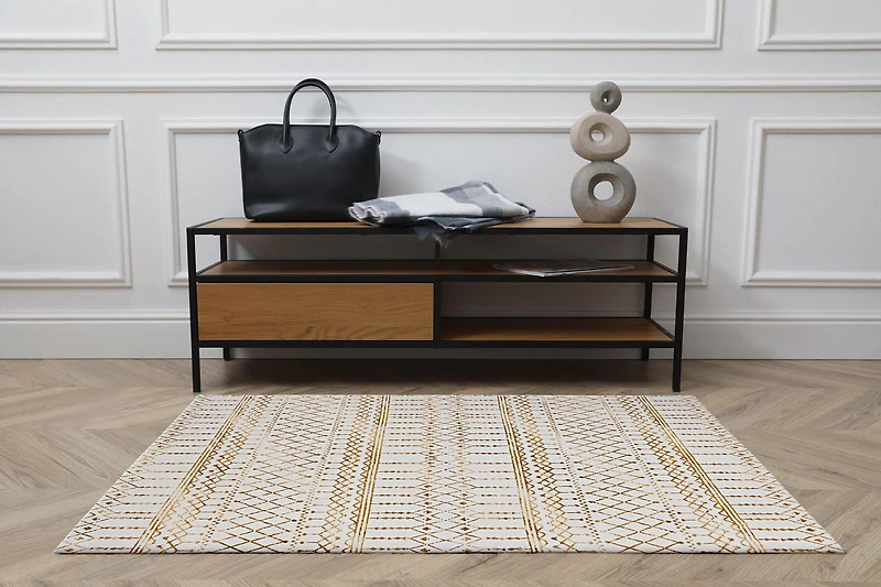 Motif Printed Faux Rabbit Minear Ivory & Gold 3 ft. x 5 ft. Accent Rug
