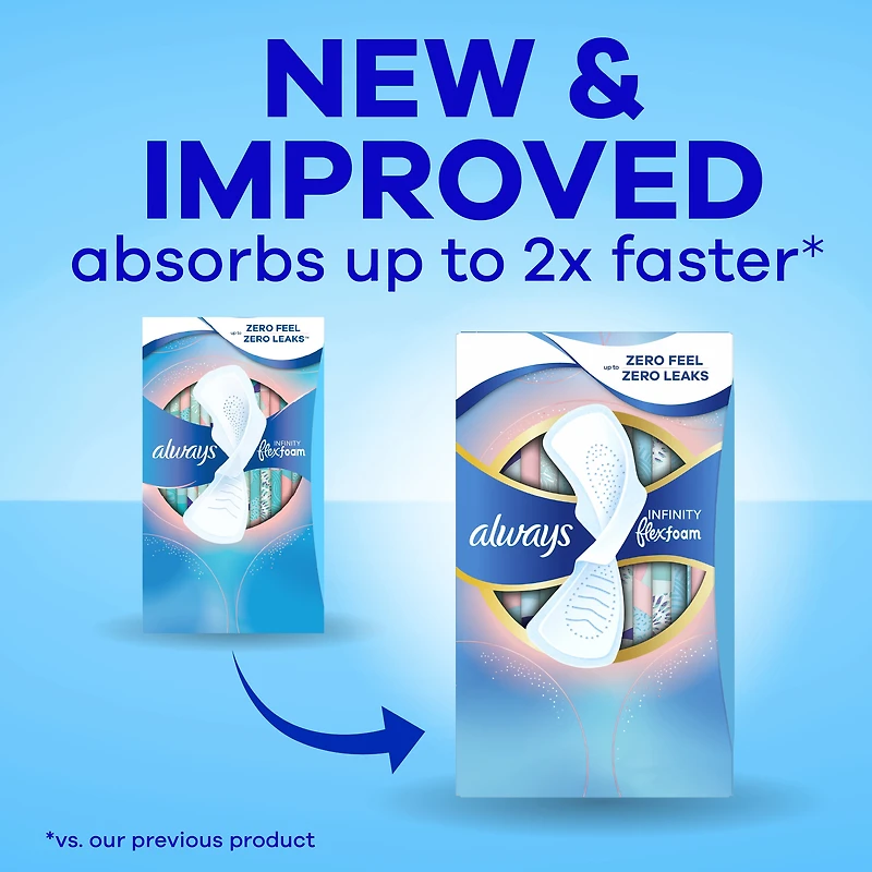 Always Infinity FlexFoam Pads for Women, Size 1, Regular Pad with Wings, Unscented, 50 Count