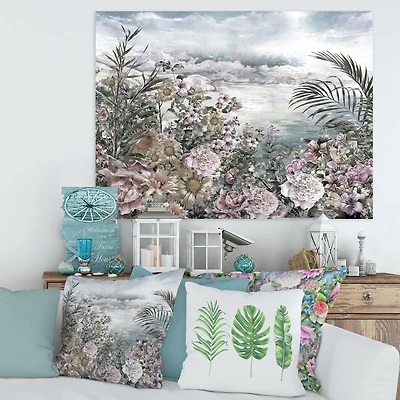 Designart Retro Flowers By The Sea Side Canvas Wall Art