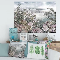 Designart Retro Flowers By The Sea Side Canvas Wall Art