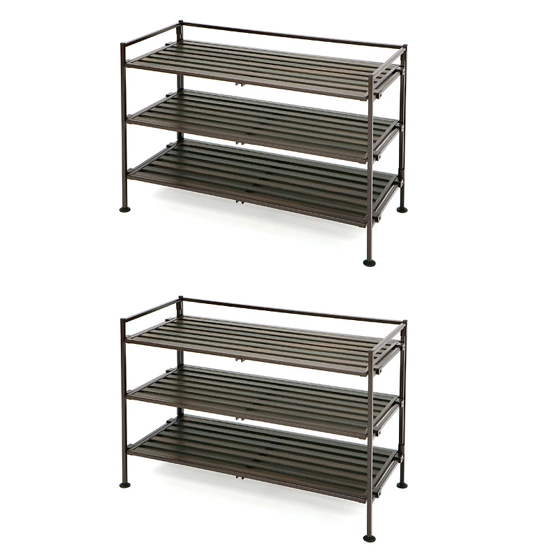 Seville Classics 3 Tier Resin-Wood Shoe Rack 2PK