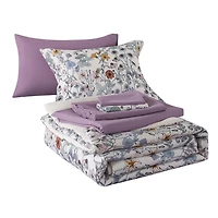 Mainstays All in One Reversible Comforter and Sheet Set, 7-Piece, Full, White Multi Floral