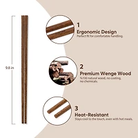 Carote 5 Pairs Natural Wooden Chopsticks – Dishwasher Safe & Reusable, Classic Chinese Style, 9.8 inch for Kitchen, Noodles & Everyday Dining