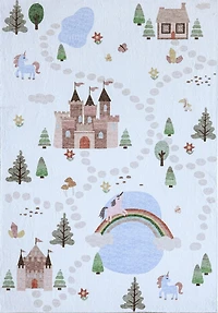Rug Branch Soft Steps Playtime Unicorns, Castle, Road Map, Educational Soft Area Rug, White Blue - Boys & Girls in Playroom, Nursery, Bedroom