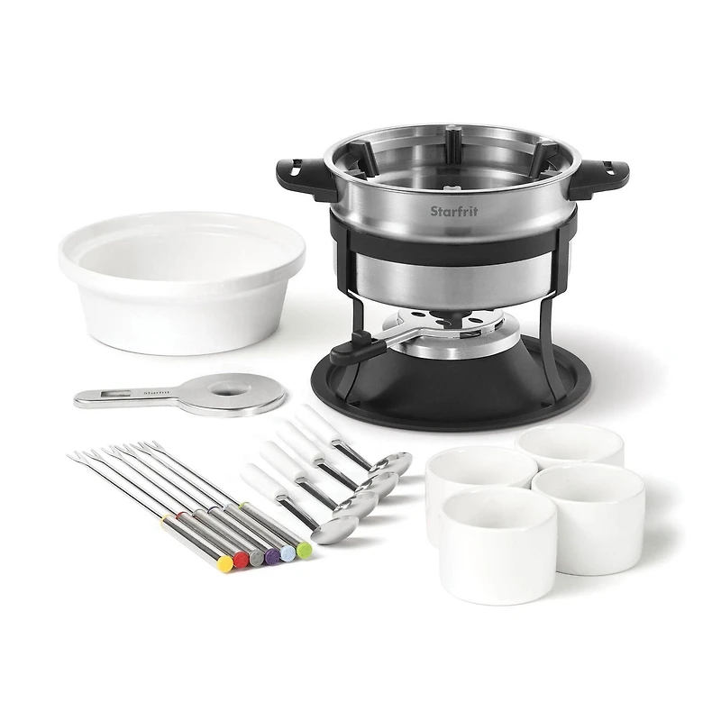 Starfrit Fondue 3-in-1 Set with Magnetic Fork Guide, Safety Burner, 19 Pieces, 1.6L Stainless Steel Pot, Perfect for Meat, Cheese & Chocolate Fondues