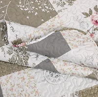 Marina Decoration Rich Printed Embossed Pinsonic Coverlet Bedset Ultra Soft Bedding Summer Quilt Set avec taies d'oreiller, motif floral rose et motif à carreaux de branches