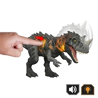 Jurassic World Wild Roar Ceratosaurus Dinosaur Action Figure Toy, Attack, Light & Sound, Scan Code