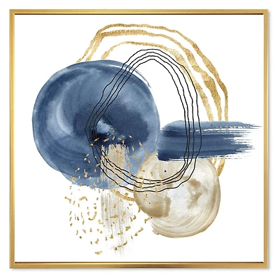 Designart Abstract Dark Blue Gold & Black Underwater Life FLOAT FRAME WALL ART