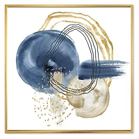 Designart Abstract Dark Blue Gold & Black Underwater Life FLOAT FRAME WALL ART