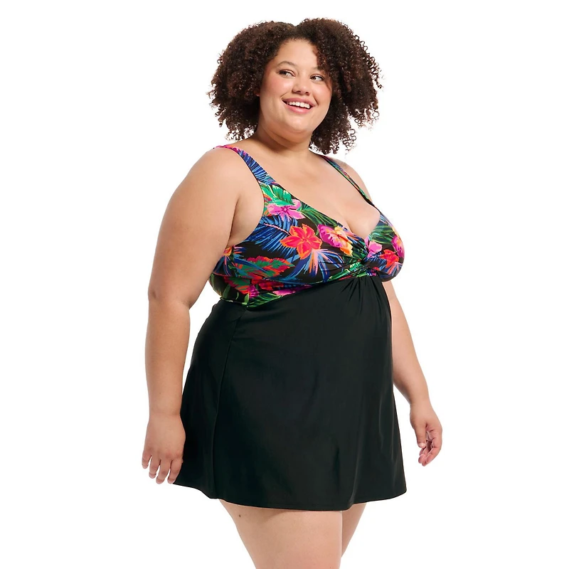 Krista Plus Women's Twisted D-Cup One Piece Swim Dress with Two-way Adjustable straps