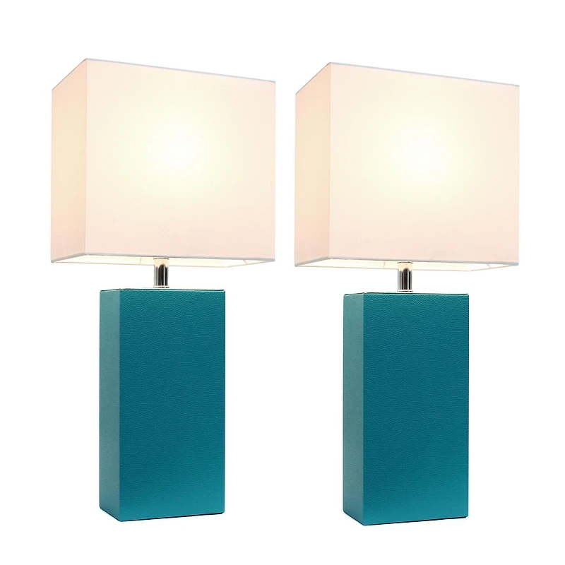 Elegant Designs 2 Pack Modern Leather Table Lamps with White Fabric Shades