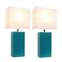 Elegant Designs 2 Pack Modern Leather Table Lamps with White Fabric Shades