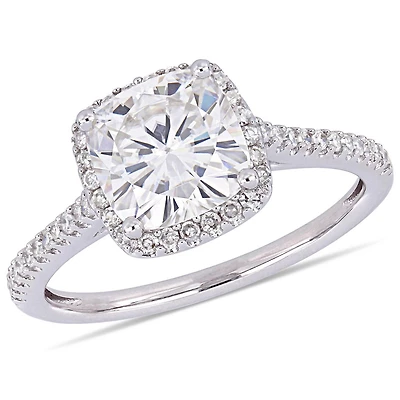 Miabella 2 Carat T.G.W. Moissanite and 1/4 Carat T.W. Diamond 14K White Gold Halo Engagement Ring