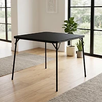 Homy Casa 33.9" Square Folding Table, Black PVC Top with Metal Legs for Dining, Game Room, Party and Small Spaces