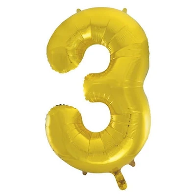 Unique Industries 34" Gold Number 3 Balloon, 1 count