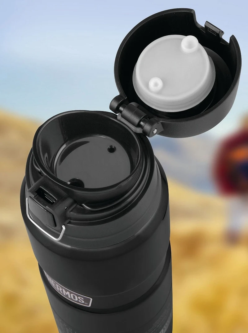 Bouteille à boisson de marque Thermos à ouverture directe et à isolation sous vide en acier inoxydable de 24 oz, Noire