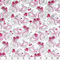 FABRIC CREATIONS White Pink and Grey Bicycles and Flowers Fat Quarter 45 × 53 cm (18 × 21 in), 18x21